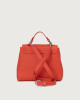 Orciani Sveva Soft Small leather handbag with shoulder strap Grained leather Coral