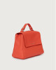 Orciani Sveva Soft Small leather handbag with shoulder strap Grained leather Coral