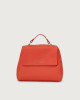 Orciani Sveva Soft Small leather handbag with shoulder strap Grained leather Coral