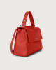 Orciani Sveva Soft Medium leather shoulder bag with shoulder strap Grained leather Marlboro red