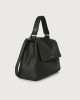 Orciani Sveva Soft Medium leather shoulder bag with shoulder strap Grained leather Black