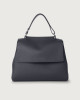 Orciani Sveva Soft Medium leather shoulder bag with shoulder strap Grained leather Navy