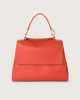 Orciani Sveva Soft Medium leather shoulder bag with shoulder strap Grained leather Coral