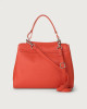 Orciani Sveva Soft Medium leather shoulder bag with shoulder strap Grained leather Coral