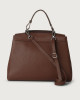 Orciani Sveva Soft Large leather shoulder bag with strap Grained leather Cognac
