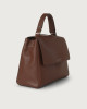 Orciani Sveva Soft Large leather shoulder bag with strap Grained leather Cognac