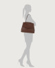 Orciani Sveva Soft Large leather shoulder bag with strap Grained leather Cognac