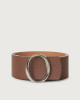 Orciani Soft Double high-waist leather belt Grained leather Almond+Brown