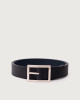 Orciani Saffiano Double reversible leather belt 3 cm Embossed leather, Leather Black+Navy