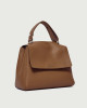Orciani Sveva Soft Medium leather shoulder bag with shoulder strap Grained leather Honey