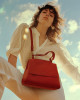 Orciani Sveva Soft Medium leather shoulder bag with shoulder strap Grained leather Coral