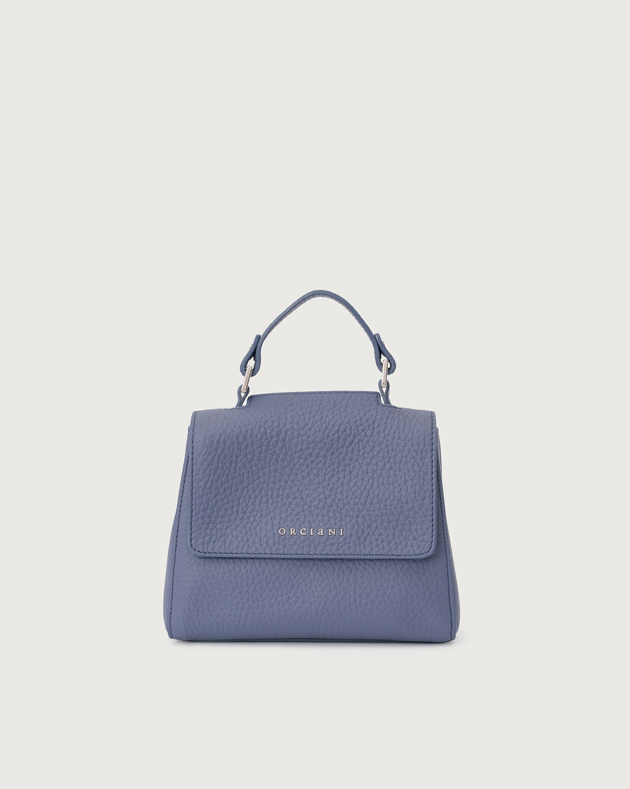 ORCIANI Sveva Soft Mini leather handbag with shoulder strap. color Light blue